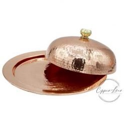 copper hammered serving plate with dome